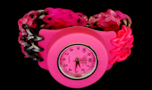 A watch made with a Rainbow Loom.